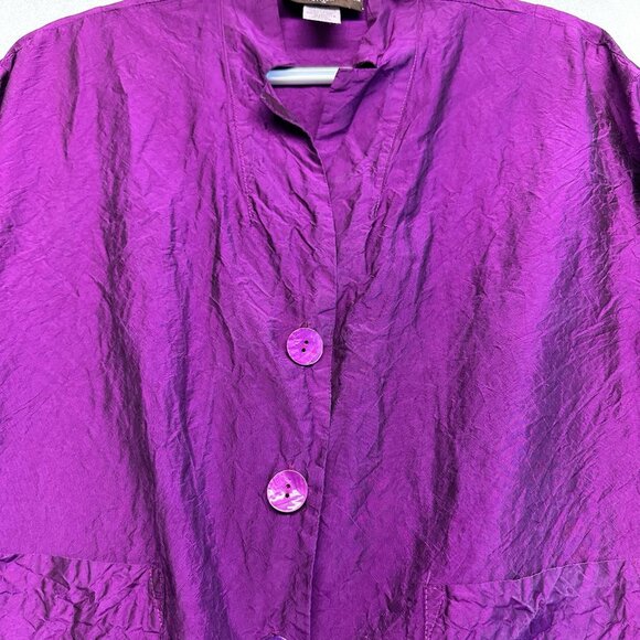 Eleven Stitch Design Silk Button Up Lightweight Jacket Size S Purple Lagenlook - Picture 7 of 13